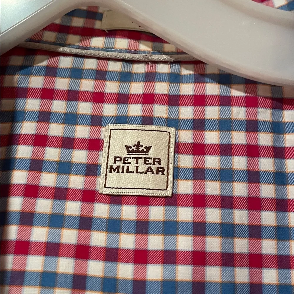 Peter Millar Red and White Plaid Shirt